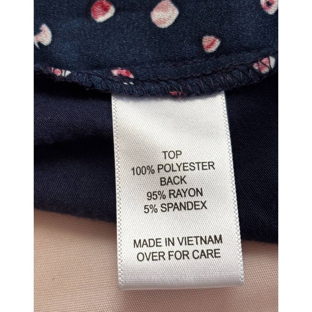 FORTUNE + IVY - Navy Polka Dot Keyhole Cap Sleeve Tie Back Blouse Women's Size L - Picture 12 of 13